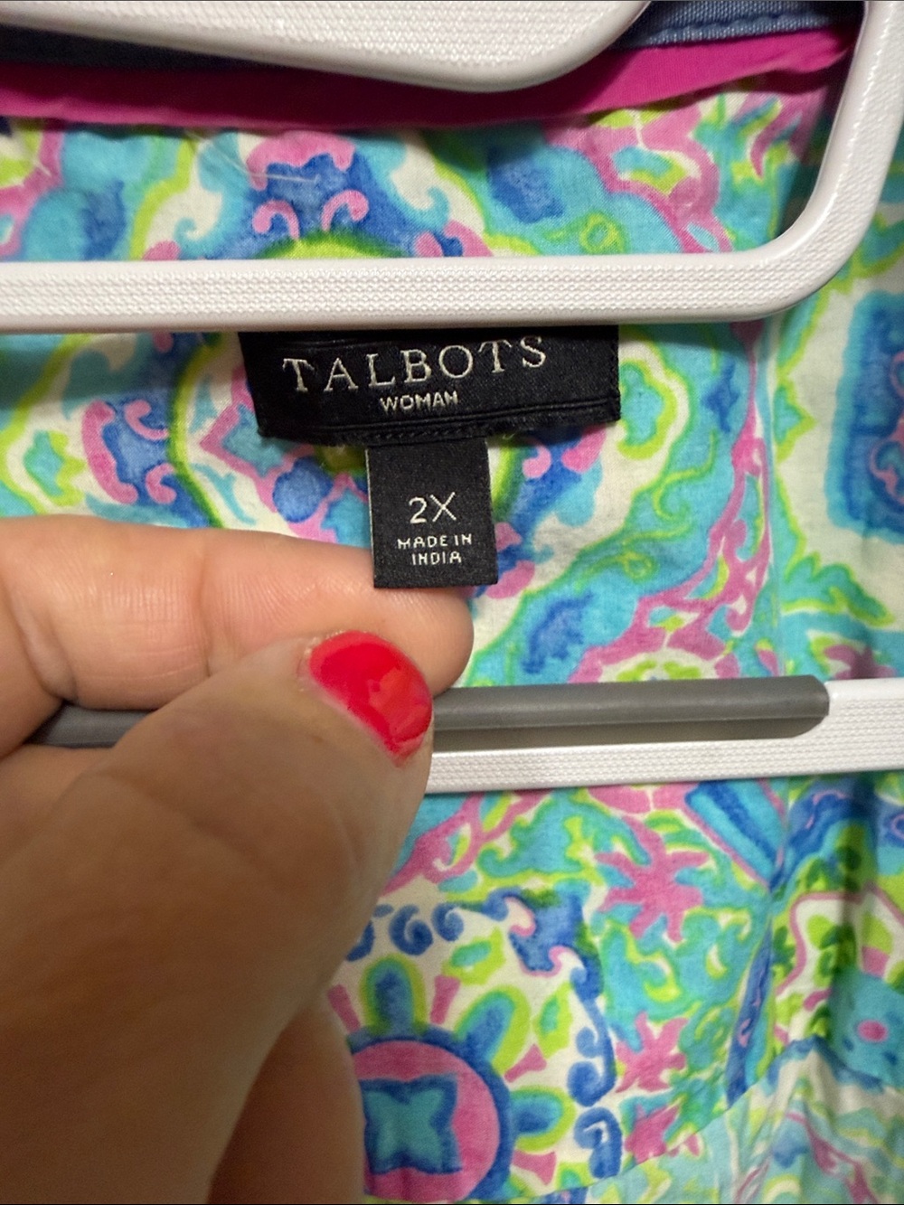 Talbots 100% Cotton Floral-Paisley Button Front Blouse in Pink,Blue & Green Plus - Picture 2 of 5